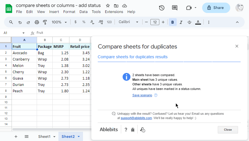 Automate sheets comparison with scenarios. Automate sheets comparison with scenarios.